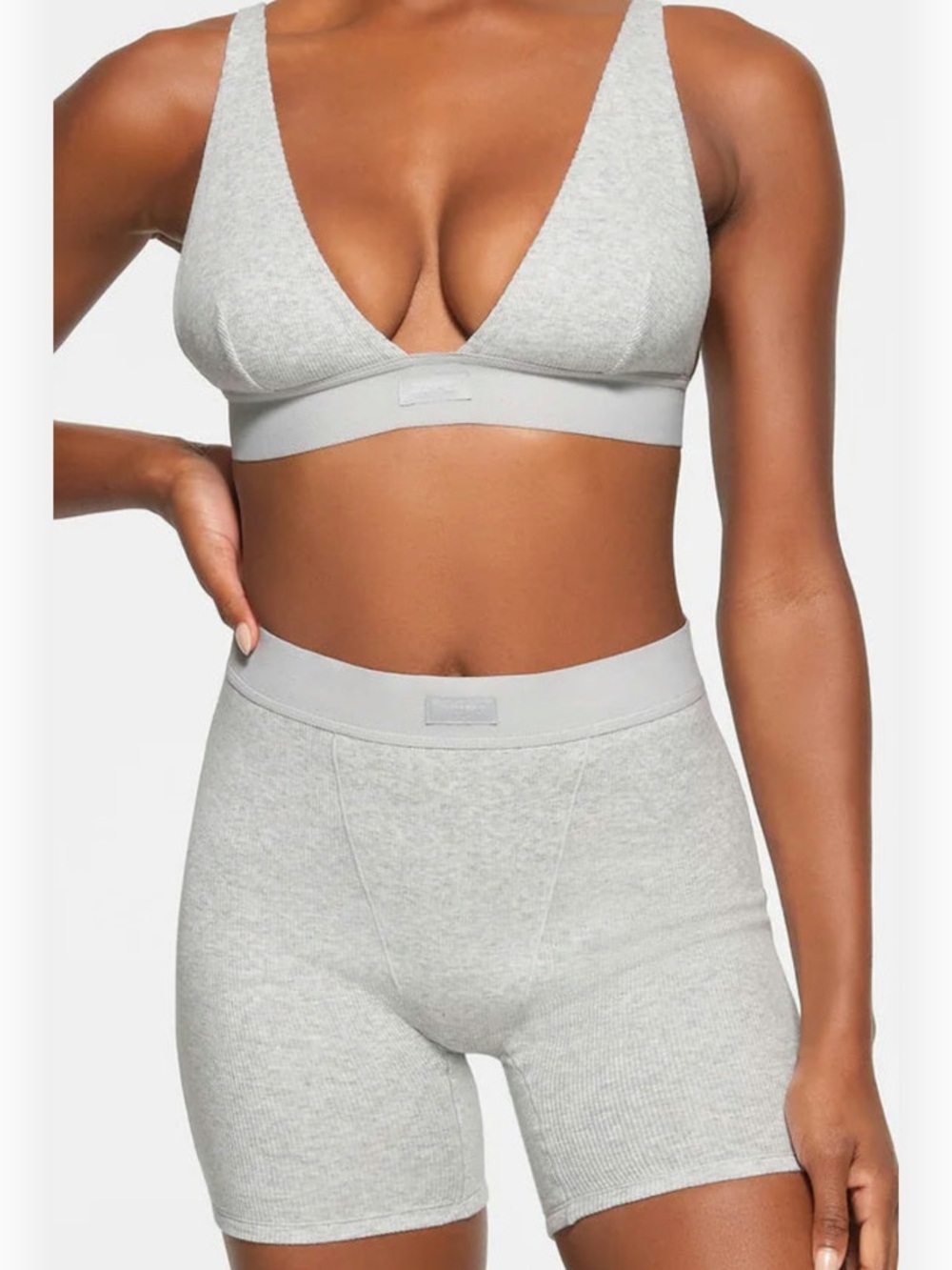 Skims Plunge Bralette and Boxers Light Heather Grey